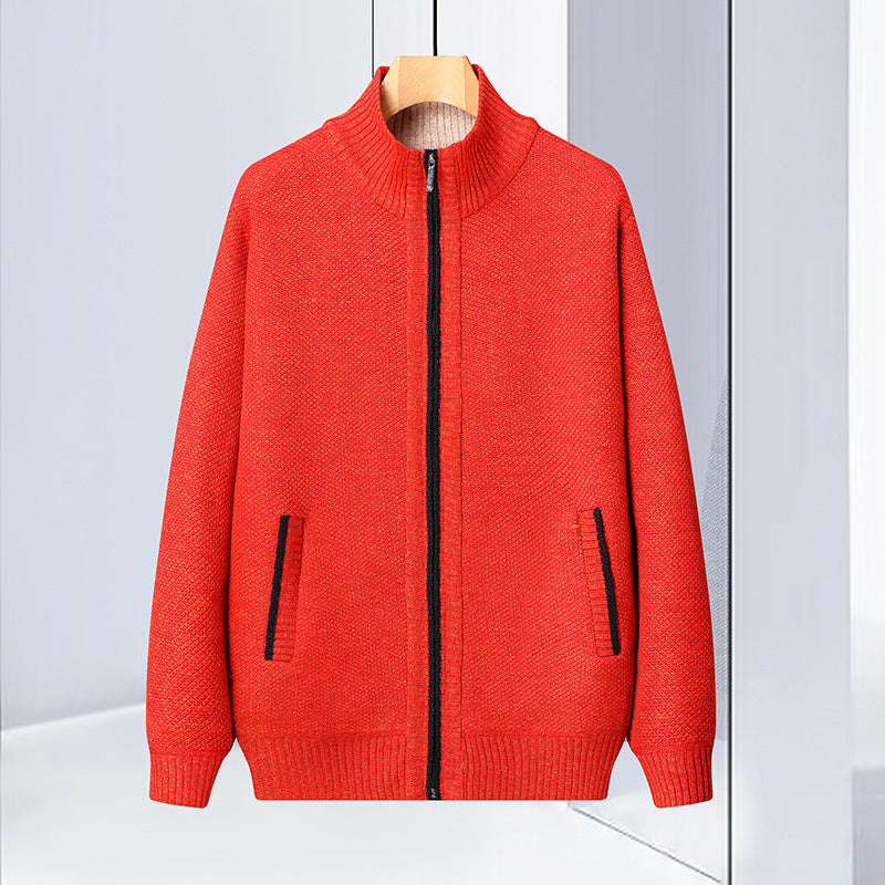Stand Collar Sweater Coat For Men Fleece Jacket