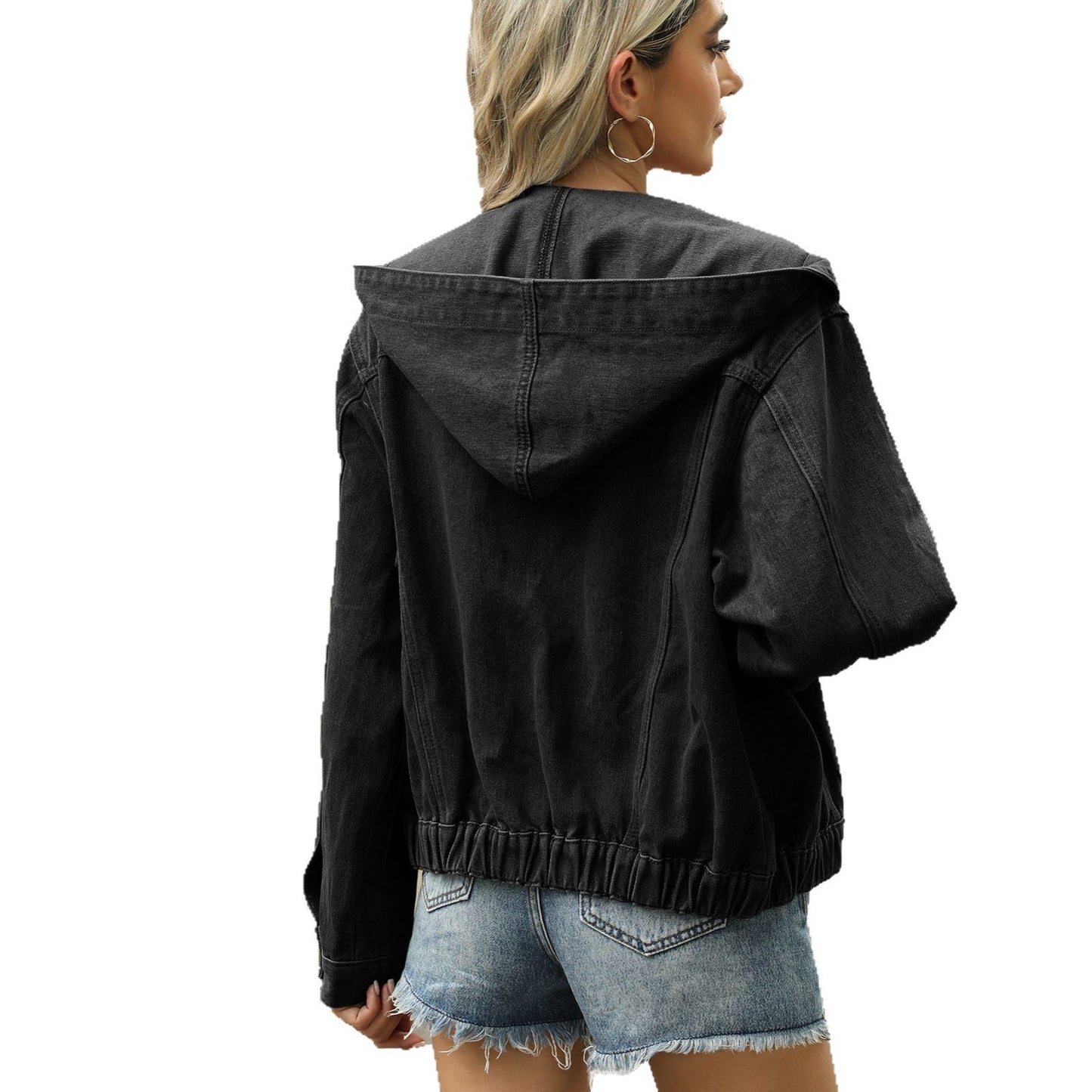 Washed Hooded Denim Jacket Coat Top