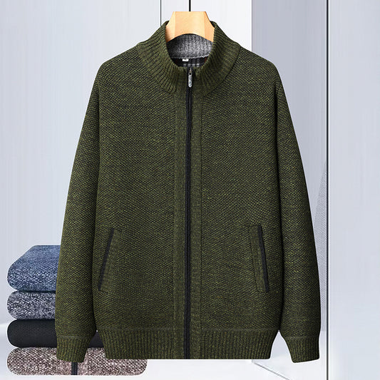 Stand Collar Sweater Coat For Men Fleece Jacket