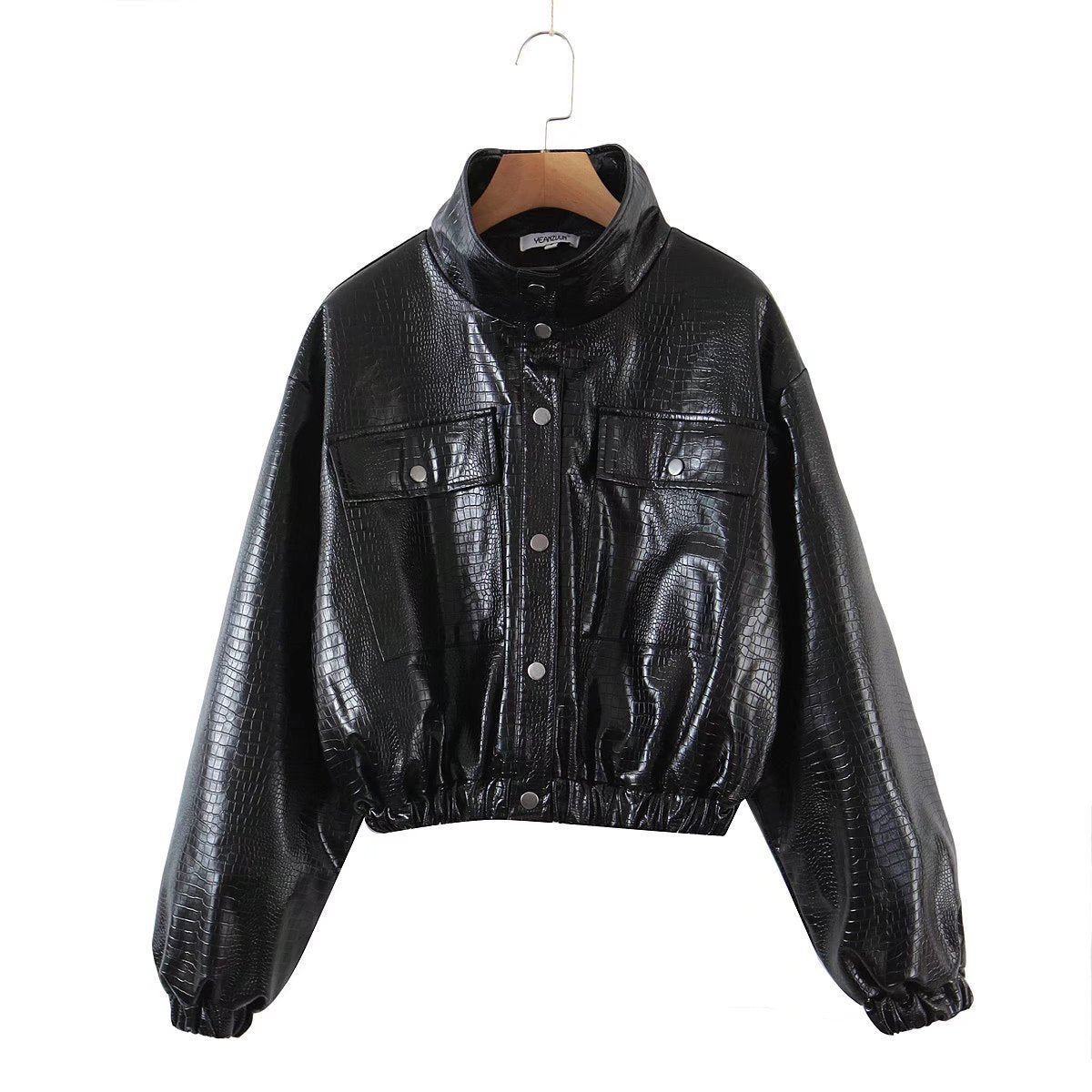 Women's Lapel Quilted PU Leather Jacket