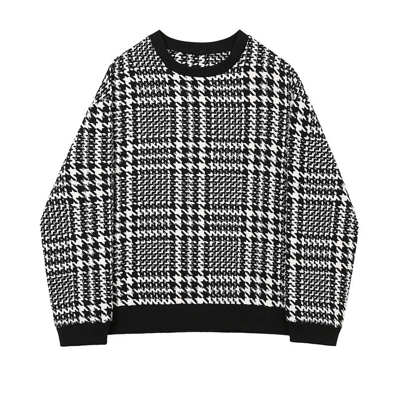 Pullover Long-sleeved Jacket Men's Woolen Plaid Top Trendy Brand