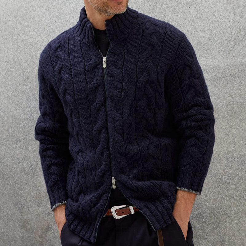 Men's Solid Color Zipper Knitted Jacket
