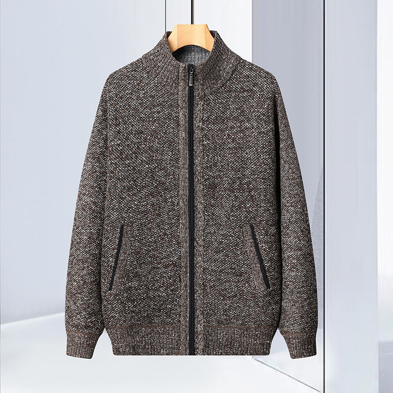 Stand Collar Sweater Coat For Men Fleece Jacket