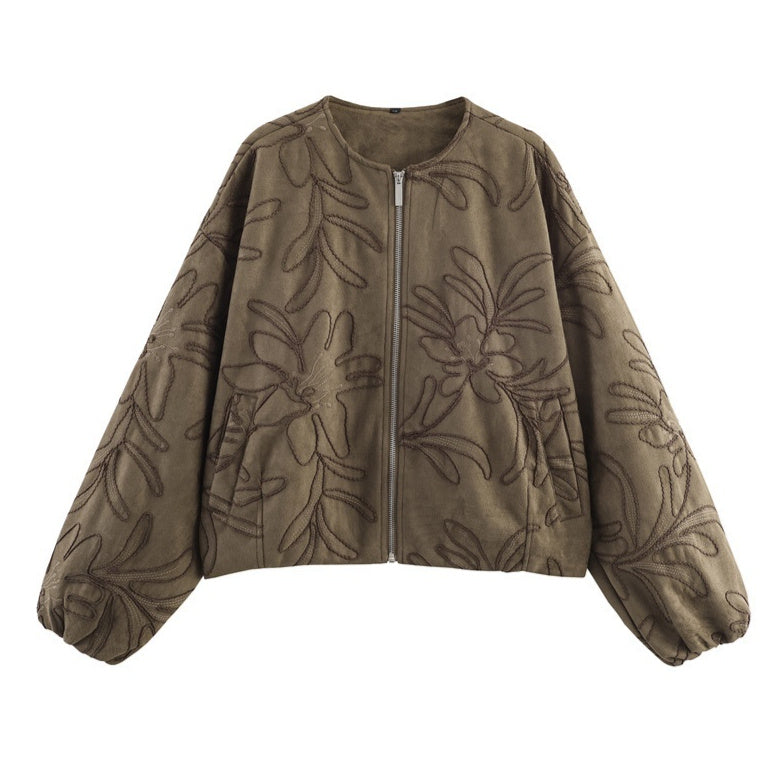 Suede Embroidered Pilot Jacket Women